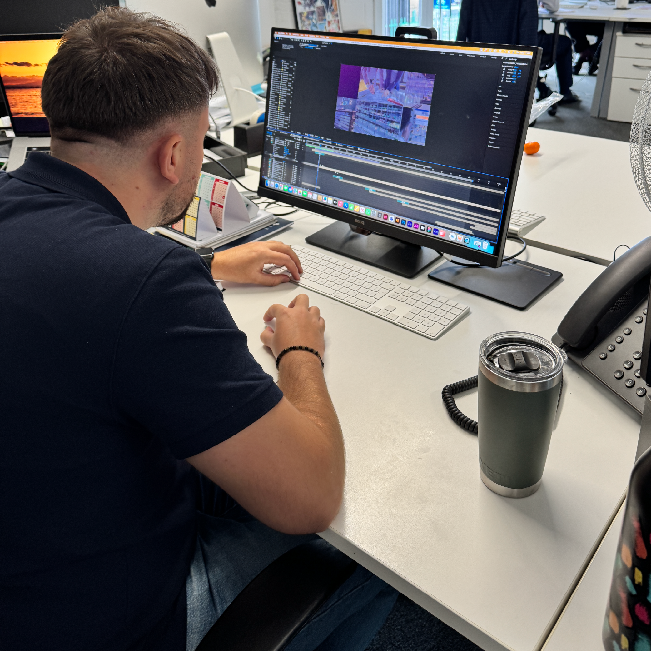 Video maker working on the video timeline