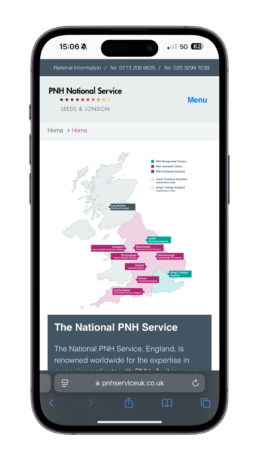 smartphone showing PNH website